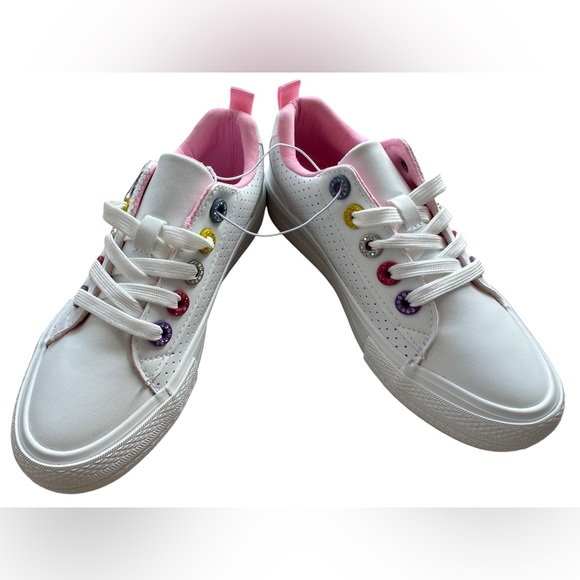 Kids- Youth Girls- Perforated Sneaker Shoes with Rhinestone Grommets- Sz- 11&1 - Picture 3 of 11